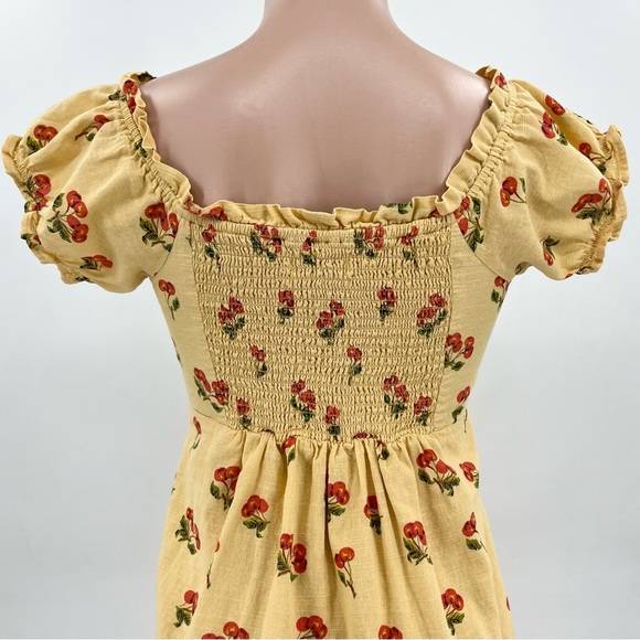 Urban Outfitters Magpie Yellow Cherry Off The Shoulder Cotton Mini Dress - Picture 8 of 12